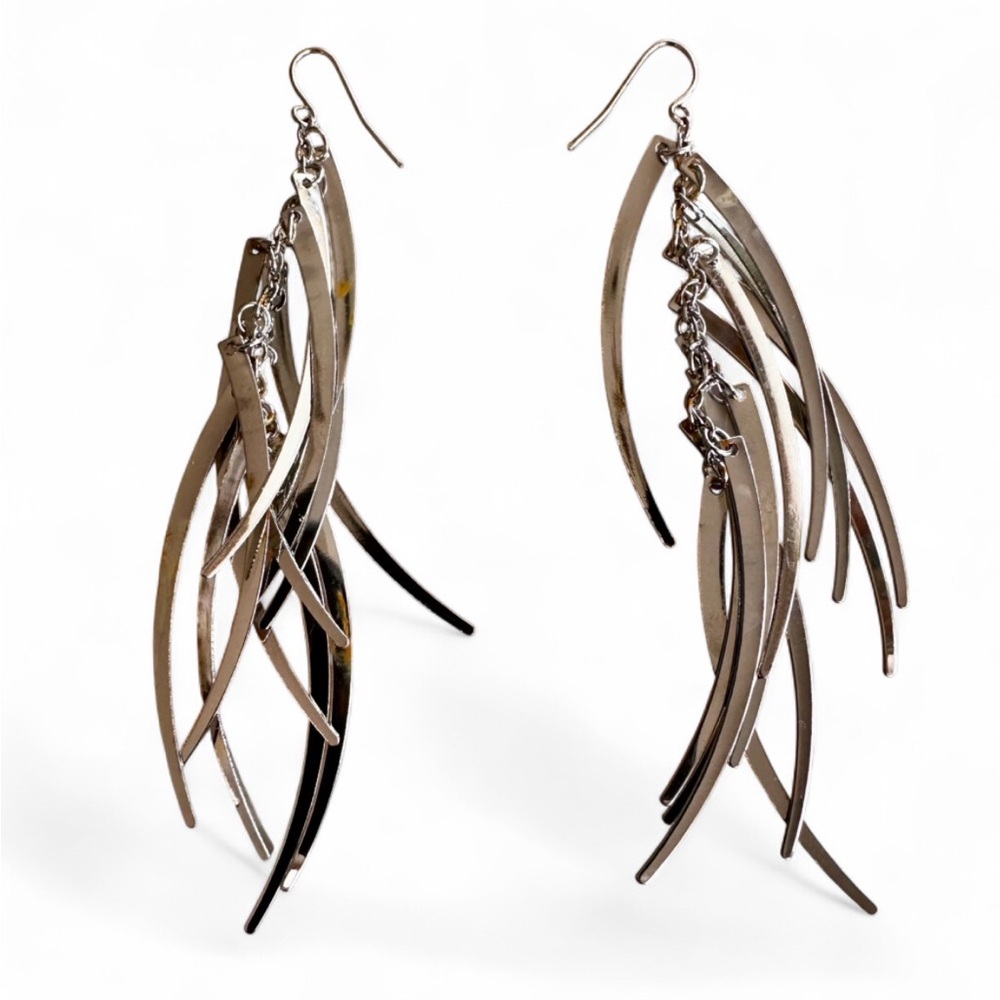 Silver Abstract Dangle Earrings - Picture 5 of 8